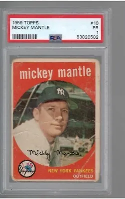 1959 Topps # 10 Mickey Mantle Psa 1 • $195