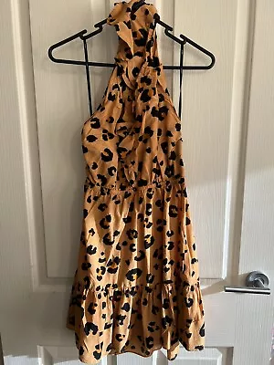 Tigerlily Halter Dress Size 8 Brown Animal Print Cotton Viscose Mini • $33