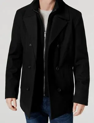 $250 Kenneth Cole Men's Black Double Breasted Wool-Blend Pea Coat Jacket Size XS • $79.98