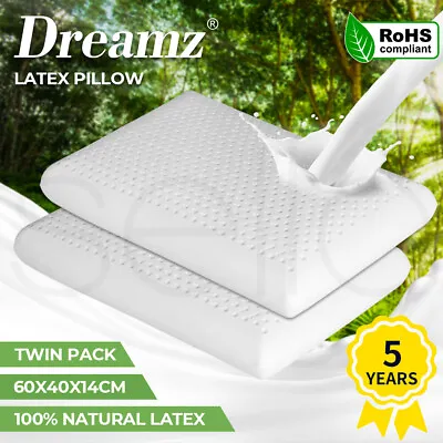 Dreamz 2x Natural Latex Pillow Removable Cover Memory Down Luxurious Soft • $57.99
