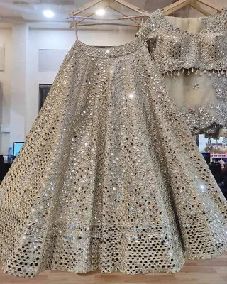 Mirror Work Lehenga Silk Lehenga Choli Lengha Chunri Lehanga Saree Wedding Dress • $83.60