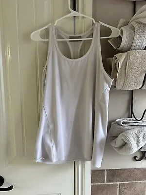 ATHLETA Women’s Size L White Mesh Yoga Racer Back Tank Top Athletic • £11.08