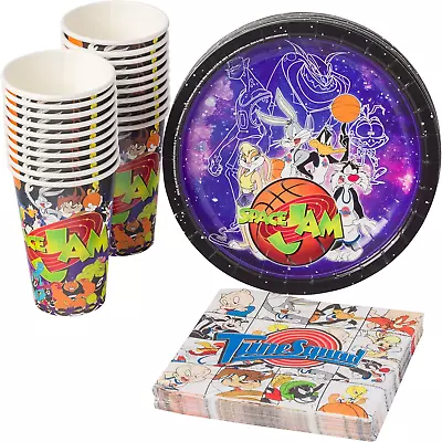 Silver Buffalo Space Jam Toons And Monsters Paper Plates Cups Napkins Party 60 • $38.38