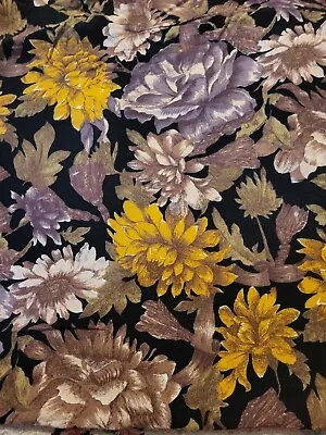 Vintage Yellow With Brown Flowers Autumn Fall Vtg Retro Fabric Material Chic • $9.65