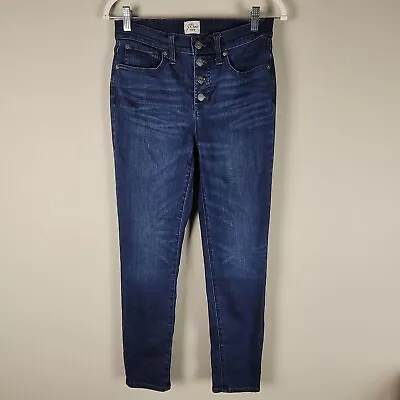 J Crew Jeans Womens 27 Blue Button Fly Skinny 9  Toothpick Dark Wash Mid Stretch • $13