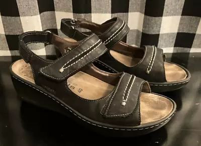 Mephisto Mobils Black Adjustable Strap Comfort Wedge Sandals Size 40 US 9.5 10 • $49.99