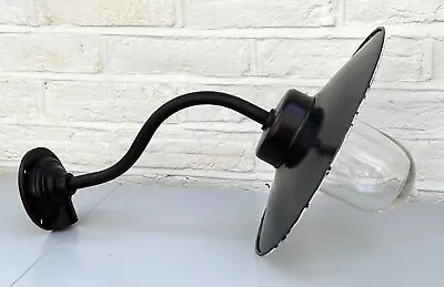 £130 • Buy Original Vintage French Swan Neck Outdoor Light Enamel Glass Metal Industrial G