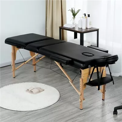 84  Portable Massage Table 3 Fold Adjustable Facial Spa Bed Tattoo Black Used • $69.99