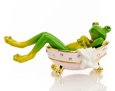 Keren Kopal Frog In Bathtub  Trinket Box Decorated With Austrian Crystals • $113