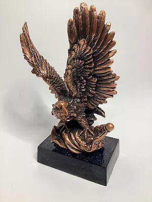 Vintage American Eagle Statue Open Wings USA Flag Metal 10” Figurine Bronze Like • $49.99