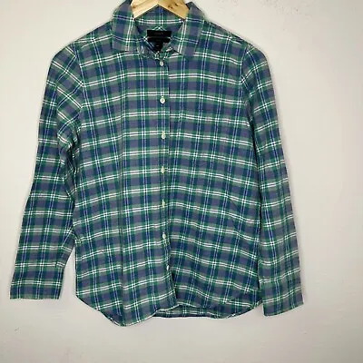 J Crew Womens The Boy Shirt Green- Blue Plaid Flannel Button Down Size 6p • $13.64