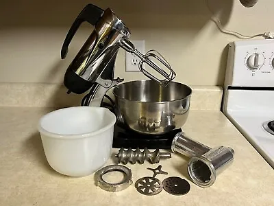 Vintage Sunbeam Mixmaster 12 Speed Mixer 12C Black & Chrome W/ Bowls & Beaters • $59.99