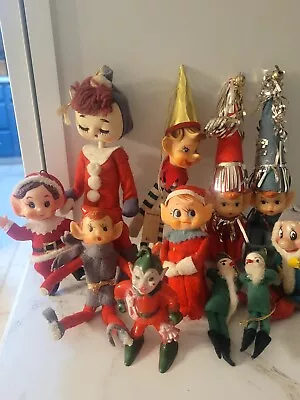 Lot Of 11 Vintage Christmas Ornaments Knee Hugger Pixie Elves Felt Figures Japan • $245.99