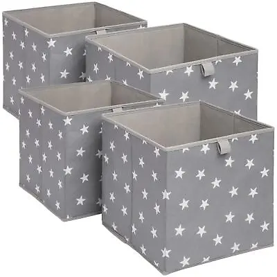 OHS Set Of 4 Star Storage Boxes Foldable Collapsible Square Fabric Cube Box Grey • £13.99