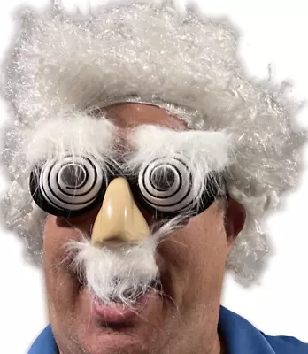 MAD SCIENTIST KIT White Crazy Hair Wig Hypnotic Black Glasses Goggles Big Nose  • $23.89