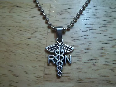 RN REGISTERED NURSE CADUCEUS Necklace Stainless Chain • $8