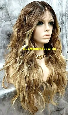 3 Ways Part Lace Front Wig Long Balayage Ombre Brown Blonde Mix Heat Ok Nwt • $79.95