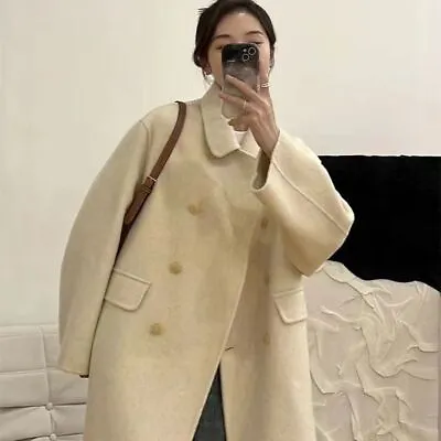 Fall Winter Womens Korean Style Double Sided Wool Parka Loose Long Jackets Coats • $192.80