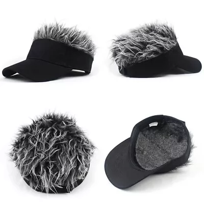 Men's Flair Hair Sun Visor Cap With Fake Hair Wig Baseball Peaked Hat Cap Unisex • $17.99