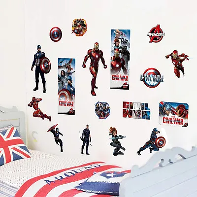 3D America Marvel Avengers Wall Stickers Boys Kids Room Decal Super  UK  333 • £6.77