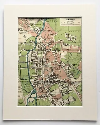 VINTAGE 1930 CAMBRIDGE CITY PLAN Colour Map - Mounted For Framing • £11.99