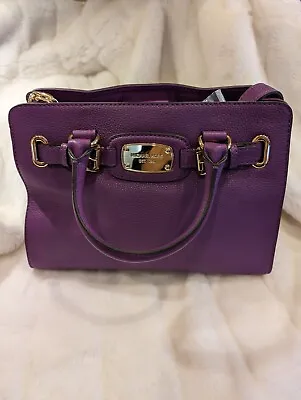 🌞michael Kors Hamilton Medium Purple Gold Leather Handbag Purse🌺nwt • $290