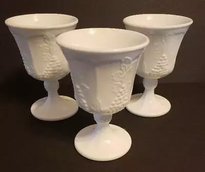 Vintage Indiana Colony Harvest White Milkglass Wine Goblets Set Of 3 • $29.44