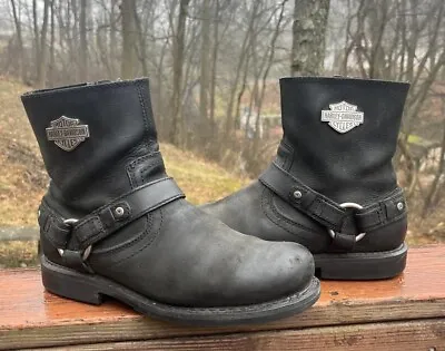 Harley-Davidson Scout Black 7-Inch Leather Side Zip Silver Emblem Boots D95262 9 • $64.99