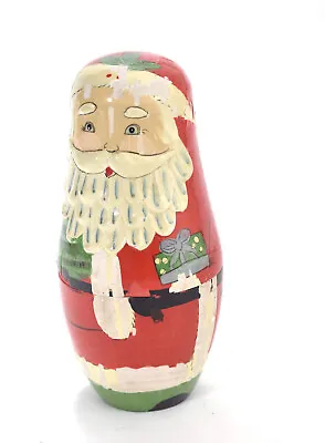 Vintage Christmas SANTA CLAUS Hand Painted Wooden Nesting Hideaway Doll Distress • $18.99