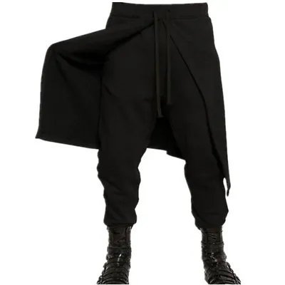 Men Gothic Black Baggy Drape Layering Pants Wrap Skirt Trouser Punk Boho Fashion • $29.39