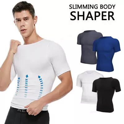 Mens Gynecomastia Compression Shaper Vest Slimming Moobs Compression T-Shirt Top • £13.99