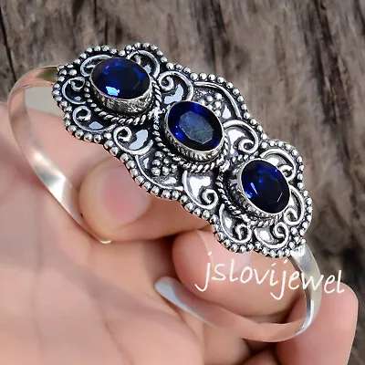 Blue Faceted Tanzanite Gemstone Cuff 925 Sterling Silver Designer Work Bracelet • $18.60