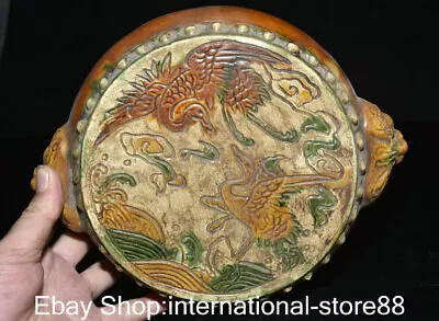 $177.11 • Buy 10.4  Old Chinese Tang Sancai Ceramics Dynasty Palace Crane Lion Ear Drum Statue