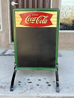 Vintage Coca Cola Fishtail Tin Litho Chalkboard Menu Sign Curb Sign Advertising  • $582.88