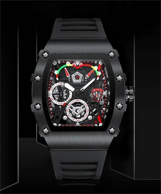 £19.91 • Buy Mens Silicone Diamond Tonneau Watch Skeleton Date Casks Quartz Wristwatches