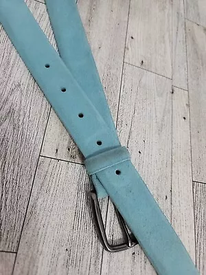 Johnston & Murphy Sz 38 Mens Belt USA Sky Blue Suede Leather Lined 1-3/8” VGUC • $19.50