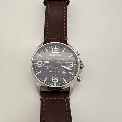 Torgoen T16 Pilot Men's Watch Blue Dial Vintage Leather Strap T16BL44SV • $154.95