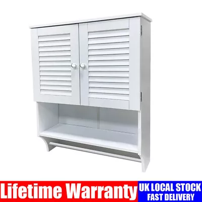 White Bathroom Wall Cabinet Storage 2 Door Cupboard MDF Shelves Vanity Unit UK • £24.83