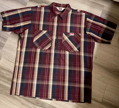 VTG Ben Davis Shirt Mechanic Zip Work Wear 1/2 Zip L Plaid Short Sleeve • $42