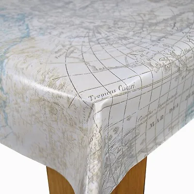 World Maps Duckegg Vinyl Wipe Clean PVC Tablecloth • £10.99