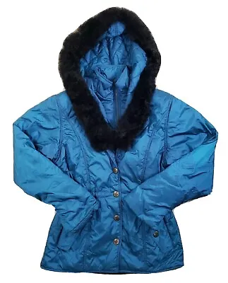 Miller Fur Hooded Women's Teal Ski Jacket Coat Thinsulate Medium Full Zip Snow • $41.59