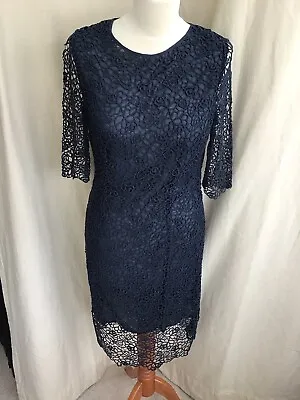 Navy Blue Cotton Crochet Pencil Party Dress 12 Laura Clement Cruise • £10