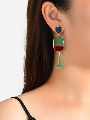 $1.99 • Buy Red Wine Glass Goblet Fashion Drop Dangling Stud Earrings Cool Girls Jewellery