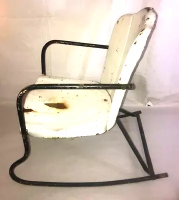 Vintage Metal Clamshell Kids Childs Rocking Chair Patio Porch Mid Century Modern • $199.95