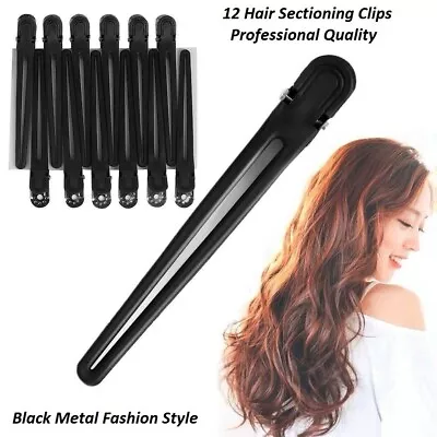 12 Black Hairdresser Hairdressing Clips Salon Clamp Rpo Hair Sectioning Clip Uk • £2.95
