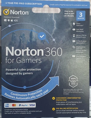 £8.99 • Buy Norton 360 For Gamers Antivirus + VPN  2023, 3 Devices 1 Year - Delivery By Post