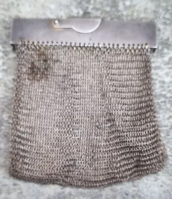 Antique Vintage Silver Art Deco Chain Mail Mesh Handbag Purse Evening Bag • £49