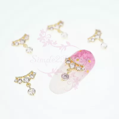 5pcs Necklace Design Dangle Clear Crystal Zircon Rhinestones Gold Nail Art Charm • $6.68