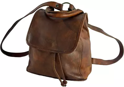 Distressed I MEDICI Brown Leather Vintage Mini Daypack Backpack Made In Italy • $95