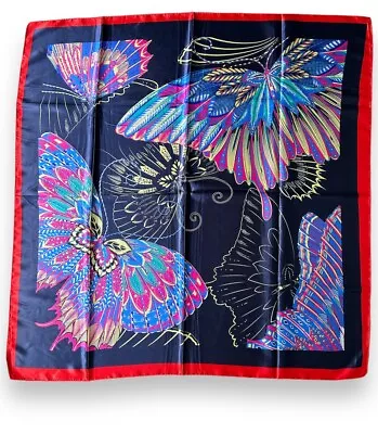 Blue Scarf With Colorful Butterflys 35” X 35” Purple Red Women Headscarf Scarve • $15